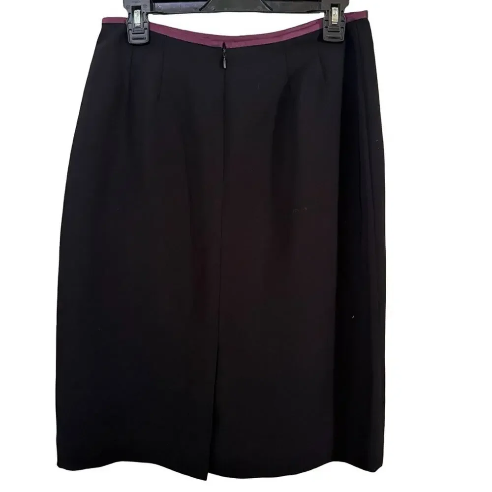 Kasper Black Plum Trim Career Skirt & Suit Jacket Blazer Lined 2 Piece Set sz 8